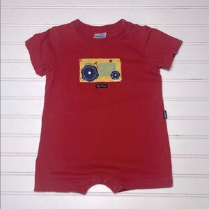 VINTAGE 80s 90s CARTERS VGUC Boys 100% Cotton Tractor Big Wheel Romper